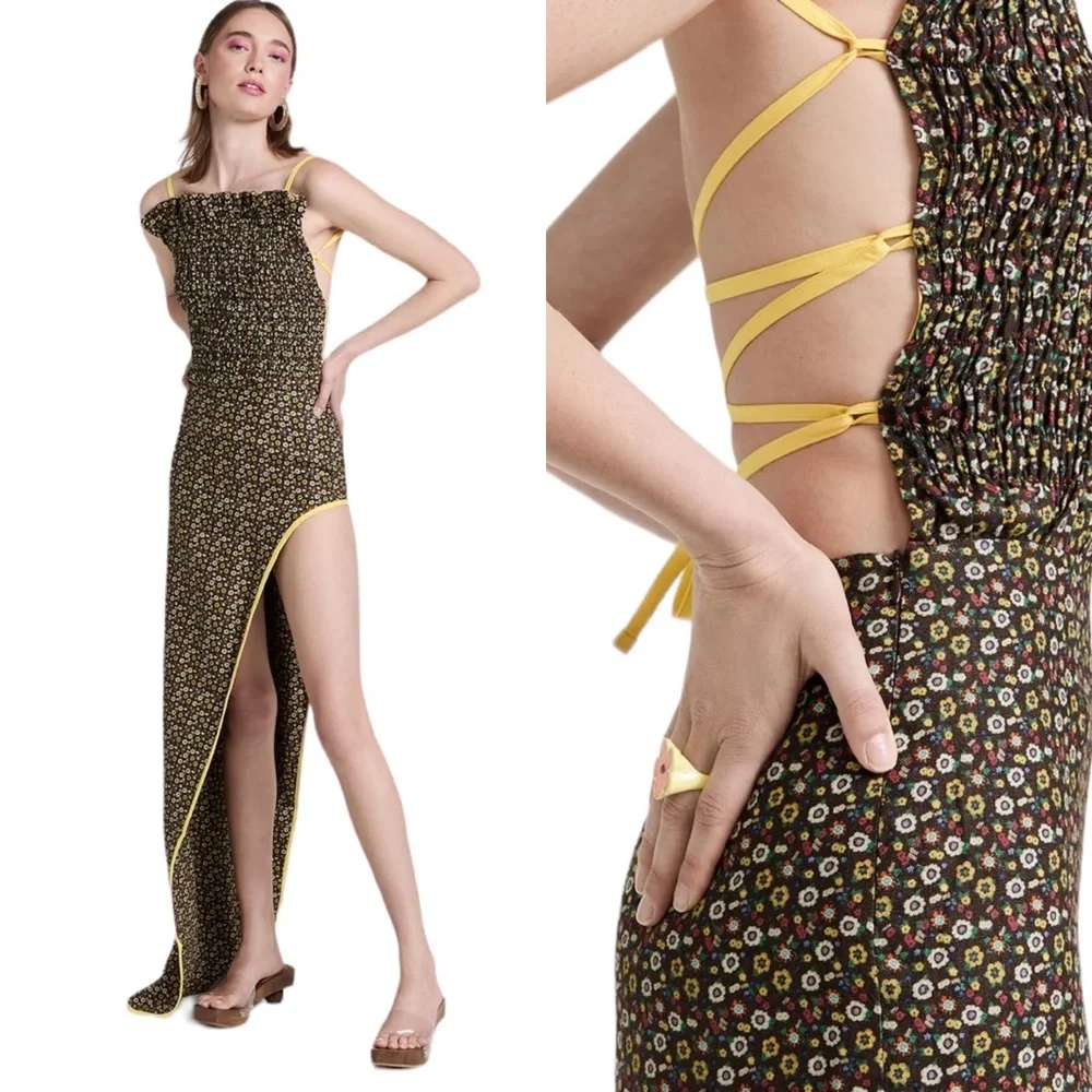 SIEDRES Smocked Floral Asymmetrical Open Back Marissa Dress size FR 36 - Picture 4 of 11